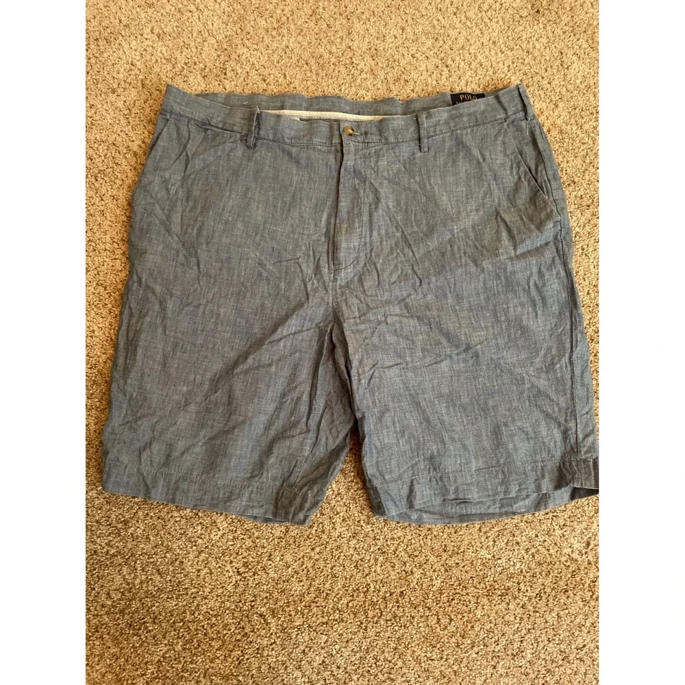 Polo Ralph Lauren Mens Shorts 42 Blue Lightweight Chambray Flat Front Casual